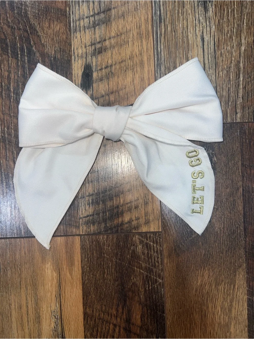 Cream Kids Hair Bow with Gold 'LET'S GO' Accent